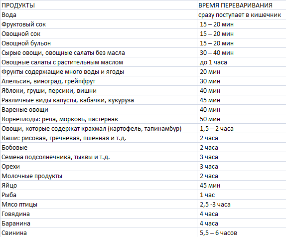 Сколько переваривает пища