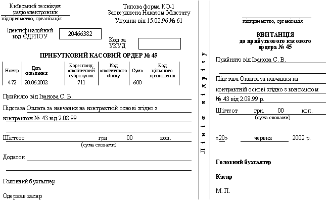 Прибутковий касовий ордер