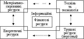 Принципова схема структури та взаємозв’язку ресурсів підприємства