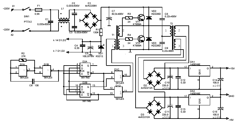 Схема мощного импульсного двух полярного источника питания на 60Вт